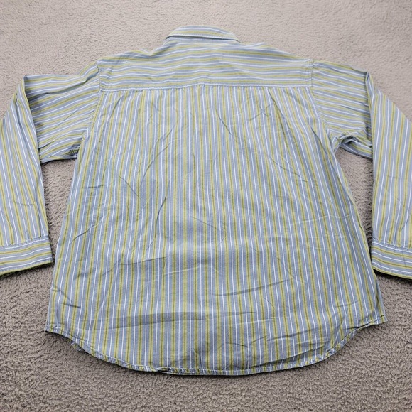 Izod Shirt Mens Large Blue Green Striped Long Sleeve Button Up Preppy Classic - Picture 10 of 13